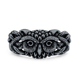 Owl Ring Oxidized Band Solid 925 Sterling Silver Thumb Ring (10.5mm)