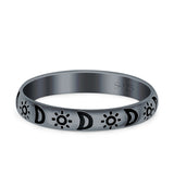Moon & Stars Ring Oxidized Band Solid 925 Sterling Silver Thumb Ring (3mm)