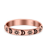 Moon & Stars Ring Oxidized Band Solid 925 Sterling Silver Thumb Ring (3mm)