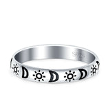 Moon & Stars Ring Oxidized Band Solid 925 Sterling Silver Thumb Ring (3mm)