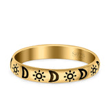 Moon & Stars Ring Oxidized Band Solid 925 Sterling Silver Thumb Ring (3mm)