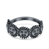 Sun Smiley Face Happy Sunflower Ring Oxidized Band Solid 925 Sterling Silver Thumb Ring (7mm)