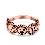 Sun Smiley Face Happy Sunflower Ring Oxidized Band Solid 925 Sterling Silver Thumb Ring (7mm)