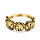 Sun Smiley Face Happy Sunflower Ring Oxidized Band Solid 925 Sterling Silver Thumb Ring (7mm)