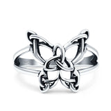 Celtic Butterfly Ring Oxidized Band Solid 925 Sterling Silver Thumb Ring (13.5mm)