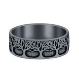 Trees Ring Oxidized Band Solid 925 Sterling Silver Thumb Ring (7mm)
