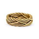 Fan Braided Ring Oxidized Band Solid 925 Sterling Silver Thumb Ring (6mm)