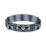 Irish Claddagh Friendship And Love Heart Inset Oxidized Rhodium Antique band  Solid 925 Sterling Silver Thumb Ring (3.8mm)