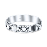 Irish Claddagh Friendship And Love Heart Inset Oxidized Rhodium Antique band  Solid 925 Sterling Silver Thumb Ring (3.8mm)