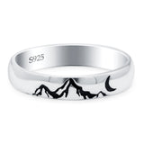 Mountains Ring Oxidized Band Solid 925 Sterling Silver Thumb Ring (4mm)