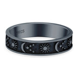 Sun, Moon, and Stars Ring Oxidized Band Solid 925 Sterling Silver Thumb Ring (5mm)