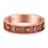Sun, Moon, and Stars Ring Oxidized Band Solid 925 Sterling Silver Thumb Ring (5mm)