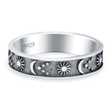 Sun, Moon, and Stars Ring Oxidized Band Solid 925 Sterling Silver Thumb Ring (5mm)