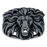 Lion Head Ring Oxidized Band Solid 925 Sterling Silver (16.5mm)