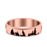 Forest Trees Band Oxidized Ring Solid 925 Sterling Silver (4.7mm)