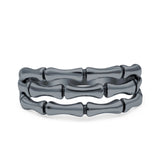 Bamboo Ring Oxidized Band Solid 925 Sterling Silver Thumb Ring (7.7mm)