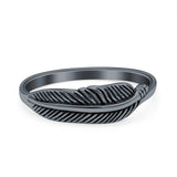 Sideways Feather Ring Oxidized Solid 925 Sterling Silver Thumb Ring (6mm)