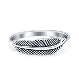 Sideways Feather Ring Oxidized Solid 925 Sterling Silver Thumb Ring (6mm)