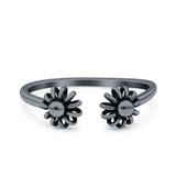 Flowers Ring Oxidized Band Solid 925 Sterling Silver Thumb Ring (6mm)