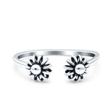 Flowers Ring Oxidized Band Solid 925 Sterling Silver Thumb Ring (6mm)