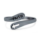 Faith & Cross Band Oxidized Ring Solid 925 Sterling Silver (11mm)
