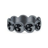 Crescent Moon & Stars Ring Oxidized Band Solid 925 Sterling Silver Thumb Ring (7mm)
