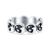 Crescent Moon & Stars Ring Oxidized Band Solid 925 Sterling Silver Thumb Ring (7mm)