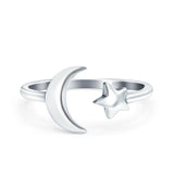 Moon & Star Ring Oxidized Band Solid 925 Sterling Silver Thumb Ring (10mm)