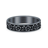 Flowers Ring Oxidized Band Solid 925 Sterling Silver Thumb Ring (5mm)