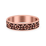Flowers Ring Oxidized Band Solid 925 Sterling Silver Thumb Ring (5mm)