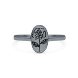 Rose Ring Oxidized Band Solid 925 Sterling Silver Thumb Ring (9.5mm)