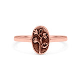 Flowers Ring Oxidized Band Solid 925 Sterling Silver Thumb Ring (9.5mm)