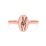 Peace Sign Ring Oxidized Band Solid 925 Sterling Silver Thumb Ring (9.5mm)