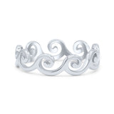 Dainty Filigree Curves Pattern Wave Design Oxidized Fashion Band Solid 925 Sterling Silver Thumb Ring (5mm)
