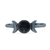 Crescent Half Moon Goddess Triple Statement Trending Oxidized Ring Band Solid 925 Sterling Silver Thumb Ring (6.2mm)