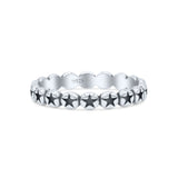 Stackable Attractive Eternity Rounded Oxidized Stars Engraved Promise Band Solid 925 Sterling Silver Thumb Ring (3mm)