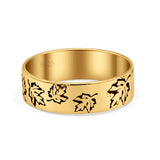Oak Leaf Engraved Oxidized Band 925 Sterling Silver Thumb Ring (5.7mm)