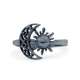 Celestial Moon And Sun Filigree Crescent Affectionate Fashion Oxidized Ring Band Thumb Ring (11.2mm)