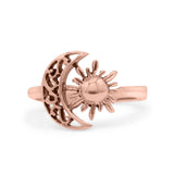 Celestial Moon And Sun Filigree Crescent Affectionate Fashion Oxidized Ring Band Thumb Ring (11.2mm)
