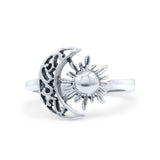 Celestial Moon And Sun Filigree Crescent Affectionate Fashion Oxidized Ring Band Thumb Ring (11.2mm)