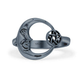 Celestial Moon Phase Magic Of The Moon Pendant Art Oxidized Ring Band Thumb Ring (13.9mm)