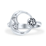 Celestial Moon Phase Magic Of The Moon Pendant Art Oxidized Ring Band Thumb Ring (13.9mm)