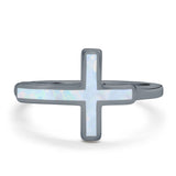 Sideways Cross Ring Rhodium Plated Band Lab Created Opal 925 Sterling Silver (12mm)