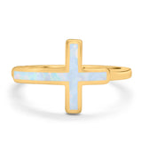 Sideways Cross Ring Rhodium Plated Band Lab Created Opal 925 Sterling Silver (12mm)