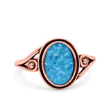 Petite Dainty Oval Lab Opal Vintage Style Ring Oxidized Solid 925 Sterling Silver 925 Sterling Silver