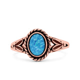 Filigree Petite Dainty Lab Opal Ring Solid Oval Oxidized 925 Sterling Silver