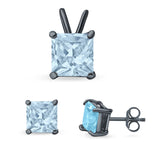 Princess Cut Jewelry Matching Set Pendant Earring Simulated Cubic Zirconia 925 Sterling Silver