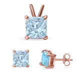 Princess Cut Jewelry Matching Set Pendant Earring Simulated Cubic Zirconia 925 Sterling Silver