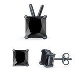 Princess Cut Jewelry Matching Set Pendant Earring Simulated Cubic Zirconia 925 Sterling Silver