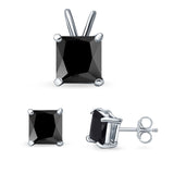 Princess Cut Jewelry Matching Set Pendant Earring Simulated Cubic Zirconia 925 Sterling Silver